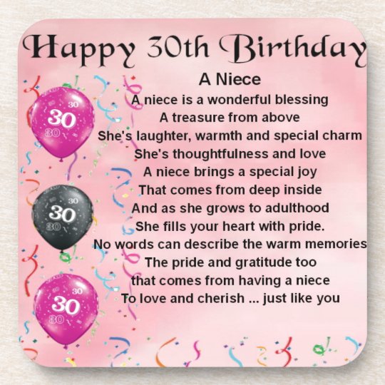 Niece Poem - 30th Birthday Coaster | Zazzle.co.uk