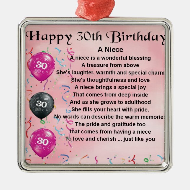 Niece Poem - 30th Birthday Metal Tree Decoration (Front)