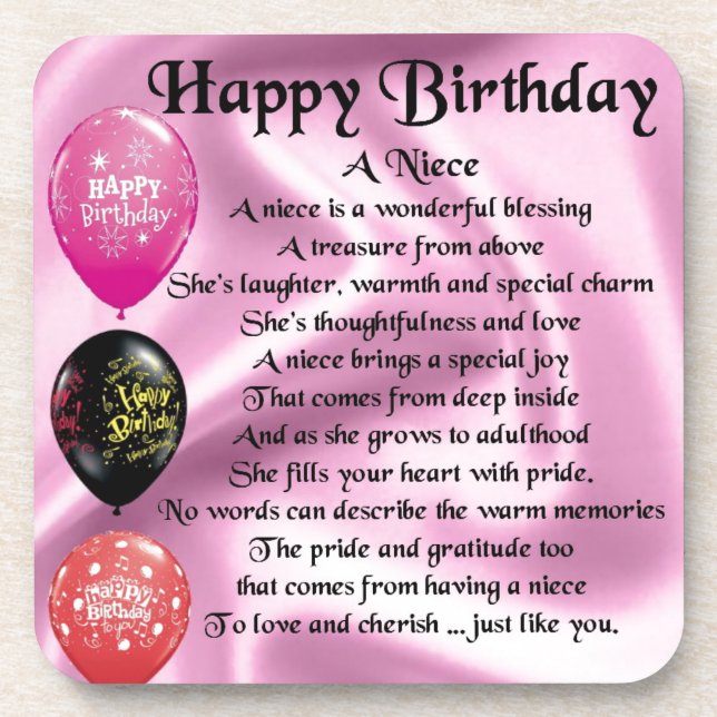 Niece Poem - Happy Birthday Coaster (Front)