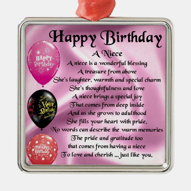 Niece Poem - Happy Birthday Metal Tree Decoration (Front)