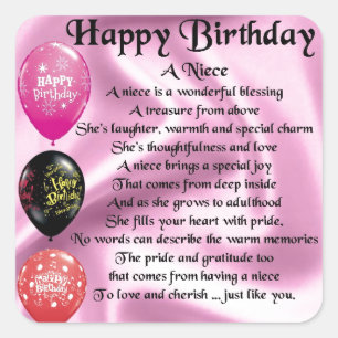 Niece Poem - Happy Birthday Square Sticker