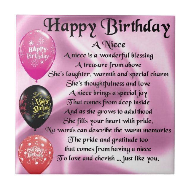 Niece Poem - Happy Birthday Tile (Front)