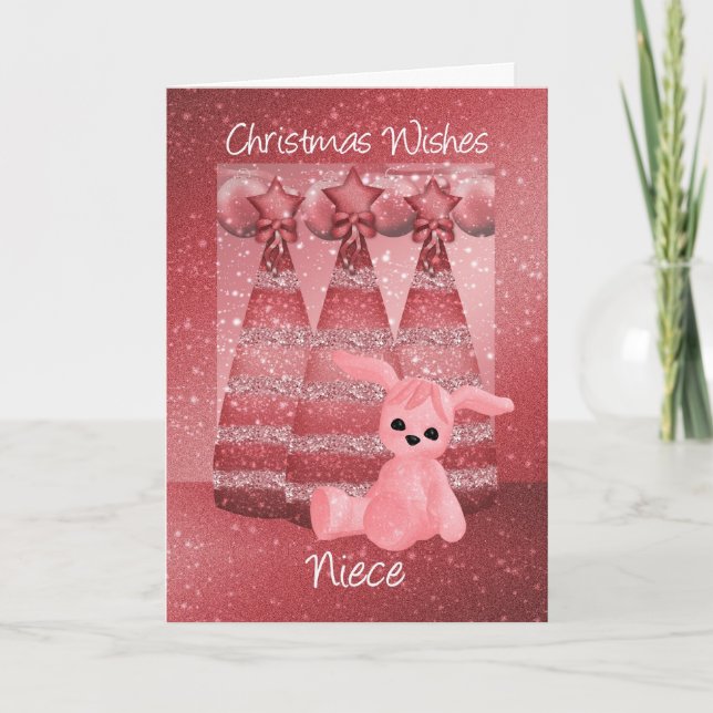 Niece Sparkle Christmas Greeting Card Dusky Pink (Front)