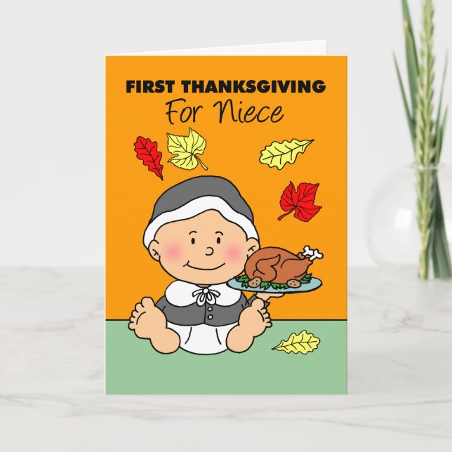 Niece's First Thanksgiving Cute Little Pilgrim Card (Front)