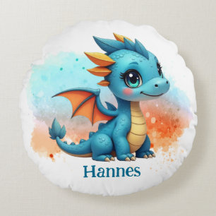 Niedlicher Babydrache blau orange - Kinderkissen Round Cushion