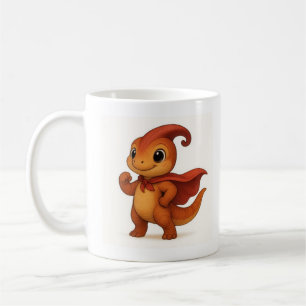 Niedlicher Parasaurolophus Cartoon – Dino‑Held mit Coffee Mug