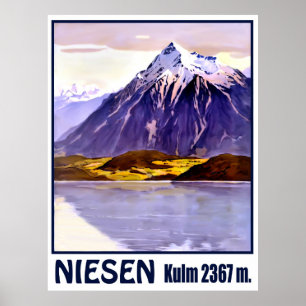 Niesen, mountain peak, Switzerland, vintage travel Poster