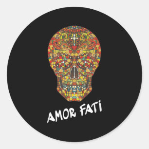 Nietzsche Stoic Quote Philosopher Sugar Skull Amor Classic Round Sticker