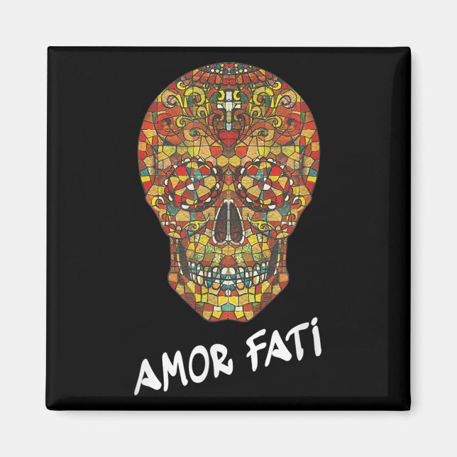Nietzsche Stoic Quote Philosopher Sugar Skull Amor Magnet (Front)