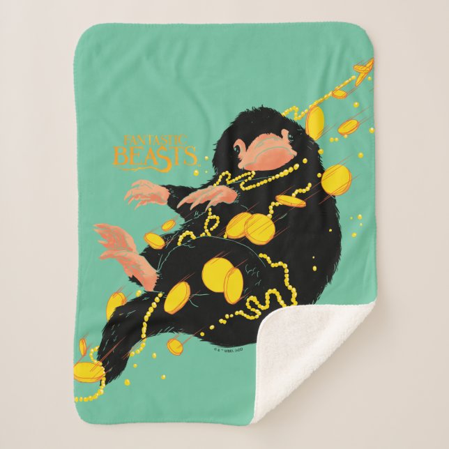 Niffler Floating With Gold Sherpa Blanket (Front)