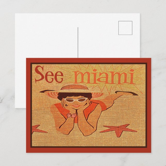 Nifty 50s See Miami Pretty Sunbathing Lady Travel Postcard (Front/Back)
