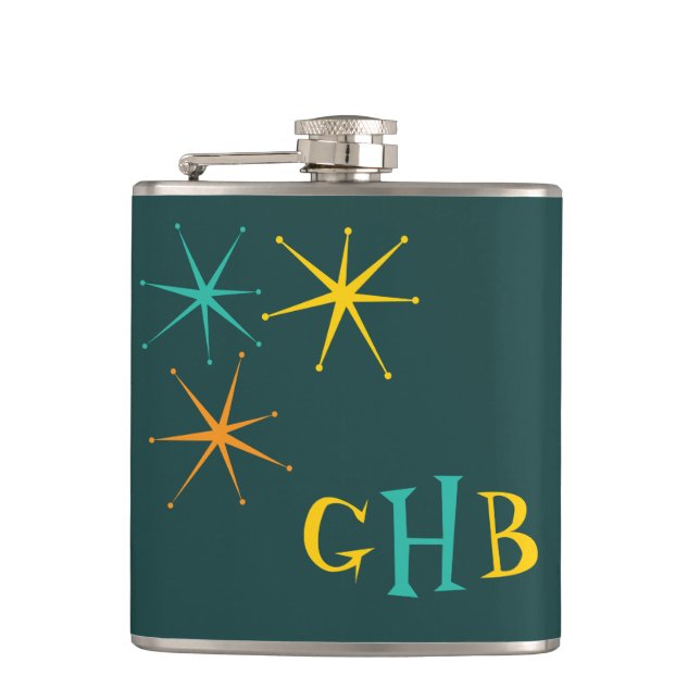 Nifty fifties - atoms and stars hip flask (Front)
