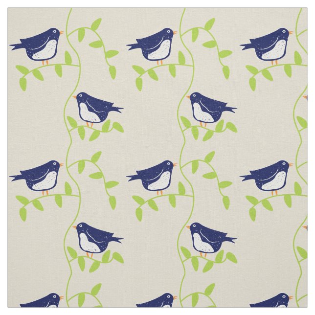 Nifty fifties - two blue birds fabric (Swatch)