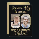 Nifty Fifty Black & Gold 50th Birthday Party Photo Invitation<br><div class="desc">Someone nifty is turning 50! Invite family and friends to an elegant fiftieth birthday celebration for him or her with custom 2 photo party invitations. Pictures and all text on this template are simple to personalise. (IMAGE PLACEMENT TIP: An easy way to centre a photo exactly how you want is...</div>