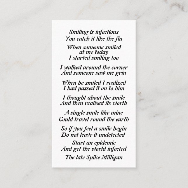 Nifty poem on calling card (Front)