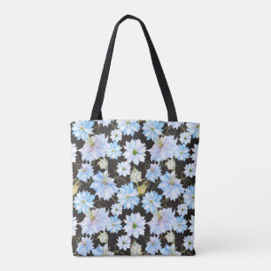 Nigella Flowers on Dark Background Stunning Patter Tote Bag