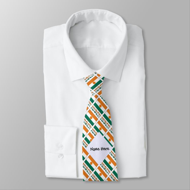 Niger Nigerian Flag Tiled Black Personalisation  Tie (Tied)
