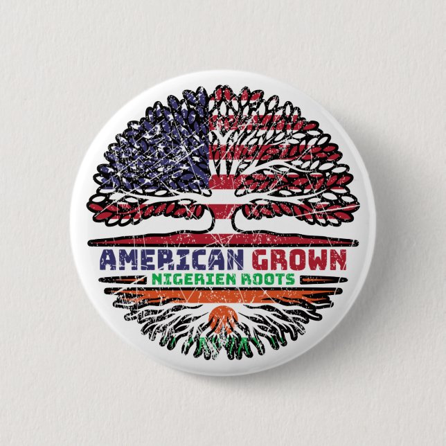 Niger Nigerien American USA Tree Roots Flag 6 Cm Round Badge (Front)