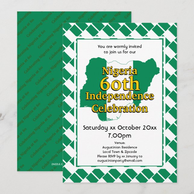 NIGERIA 60th INDEPENDENCE | Nigerian Flag Invitation (Front/Back)