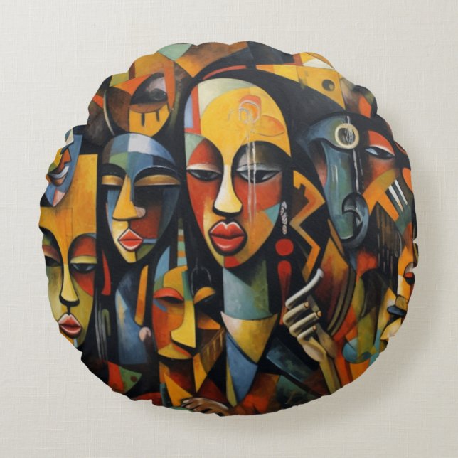 Nigeria Abstract Art, African Art Round Cushion (Front)