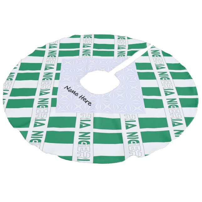 Nigeria and Nigerian Flag Tiled with Your Name Faux Linen Tree Skirt (Angled)