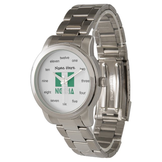 Nigeria and Nigerian Flag with Your Name Watch (Angled)