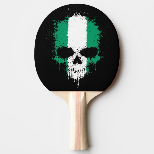 Nigeria Dripping Splatter Skull Ping Pong Paddle (Front)
