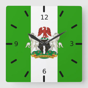 Nigeria flag-coat of arms square wall clock