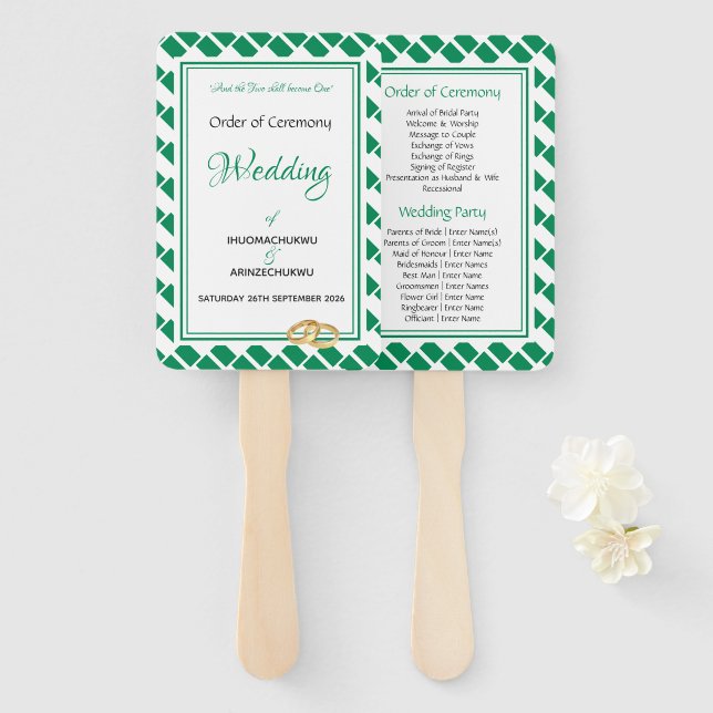 NIGERIA FLAG Customised Scripture Wedding Program Hand Fan (Front and Back)