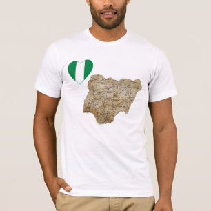 Nigeria Flag Heart and Map T-Shirt