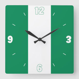 Nigeria Flag Inscription Green White Numbers Square Wall Clock