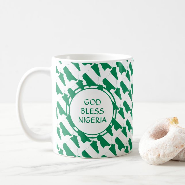 NIGERIA Flag Patriotic Custom Monogram GOD BLESS Coffee Mug (With Donut)