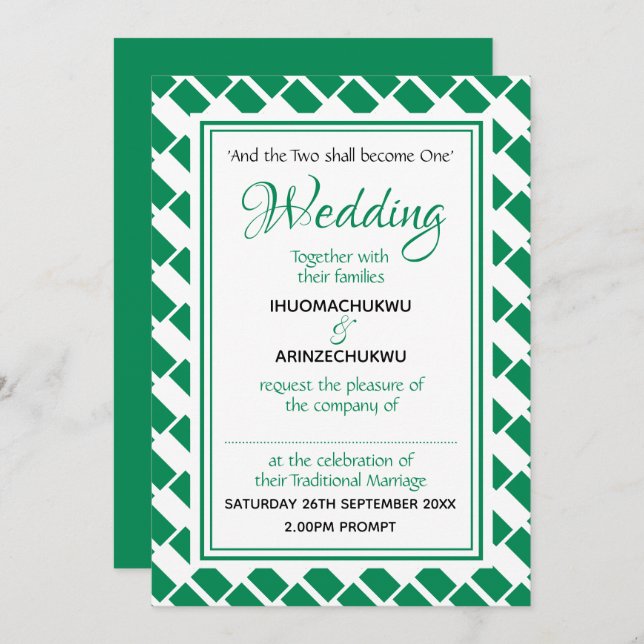 NIGERIA FLAG Stylish Customised Nigerian Wedding Invitation (Front/Back)
