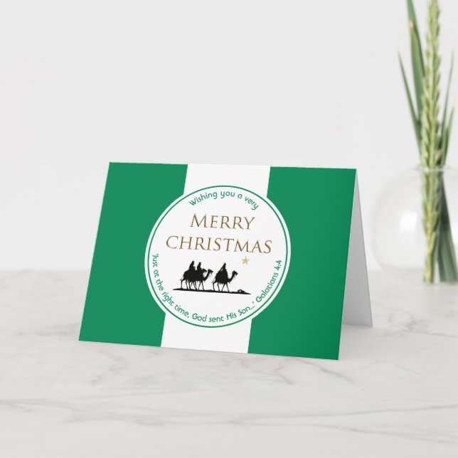 NIGERIA FLAG Three Wise Men Scripture Christmas Holiday Card (Front)