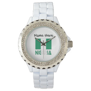 Nigeria Nigerian Flag Black Personalisation Watch