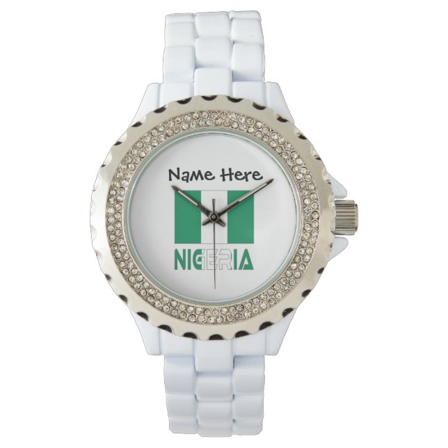Nigeria Nigerian Flag Black Personalisation  Watch (Front)