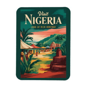 Nigeria Painterly Illustration Travel Art Vintage Magnet