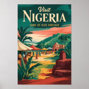 Nigeria Painterly Illustration Travel Art Vintage Poster