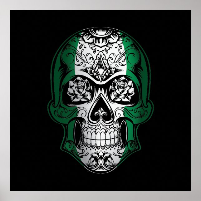 Nigeria  Skull And Roses Flag Poster (Front)
