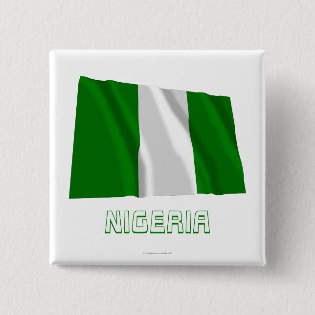 Nigeria Waving Flag with Name 15 Cm Square Badge (Front)