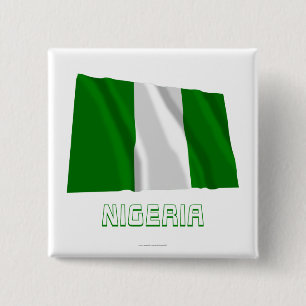 Nigeria Waving Flag with Name 15 Cm Square Badge