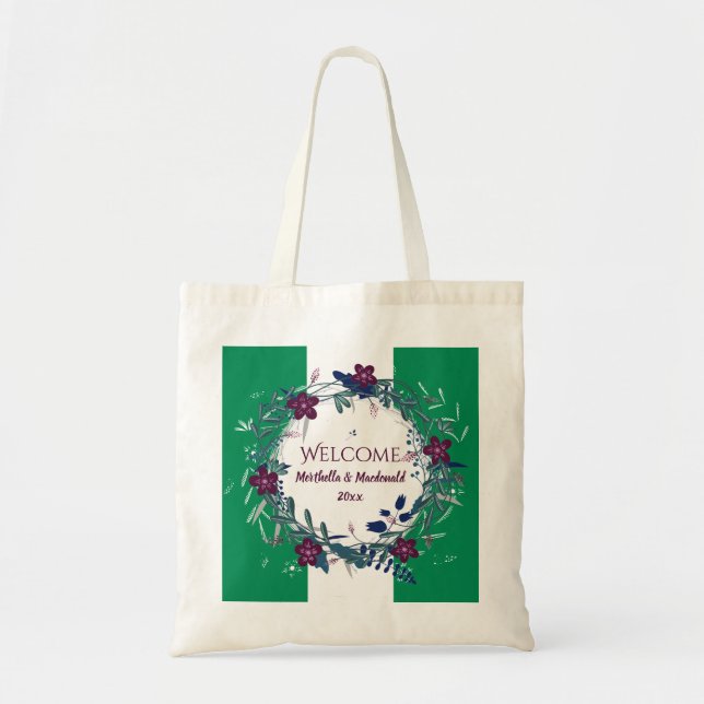 NIGERIA WEDDING WELCOME Floral Personalised Tote Bag (Front)