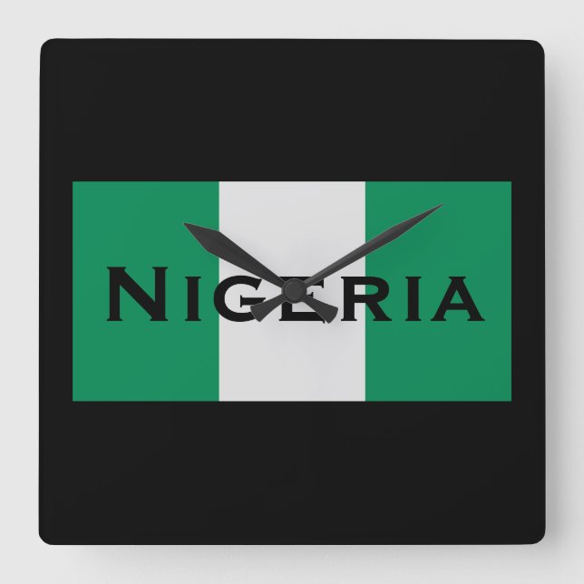 Nigeria with Nigerian Flag (West Africa) Square Wall Clock (Front)