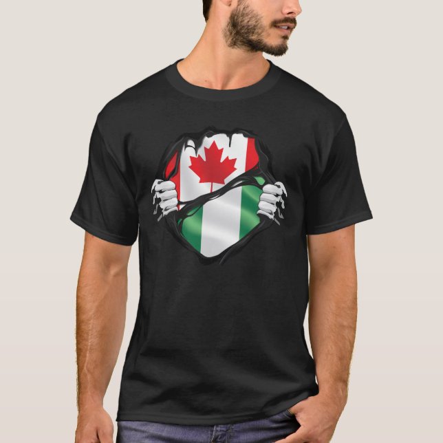 Nigerian Canadian Hands Ripped Roots Flag T-Shirt (Front)