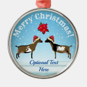 Nigerian Dwarf Dairy Goat Christmas in the snow Metal Tree Decoration