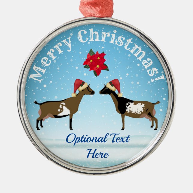 Nigerian Dwarf Dairy Goat Christmas in the snow Metal Tree Decoration (Front)