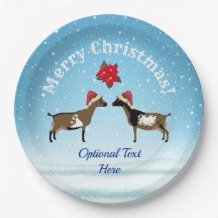 Nigerian Dwarf Dairy Goat Christmas in the snow Paper Plate