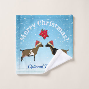 Nigerian Dwarf Dairy Goat Christmas in the snow Wash Cloth