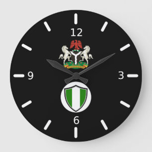 Nigerian flag-coat arms large clock
