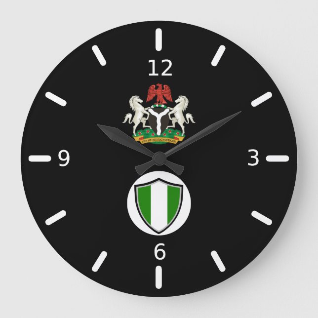 Nigerian flag-coat arms large clock (Front)
